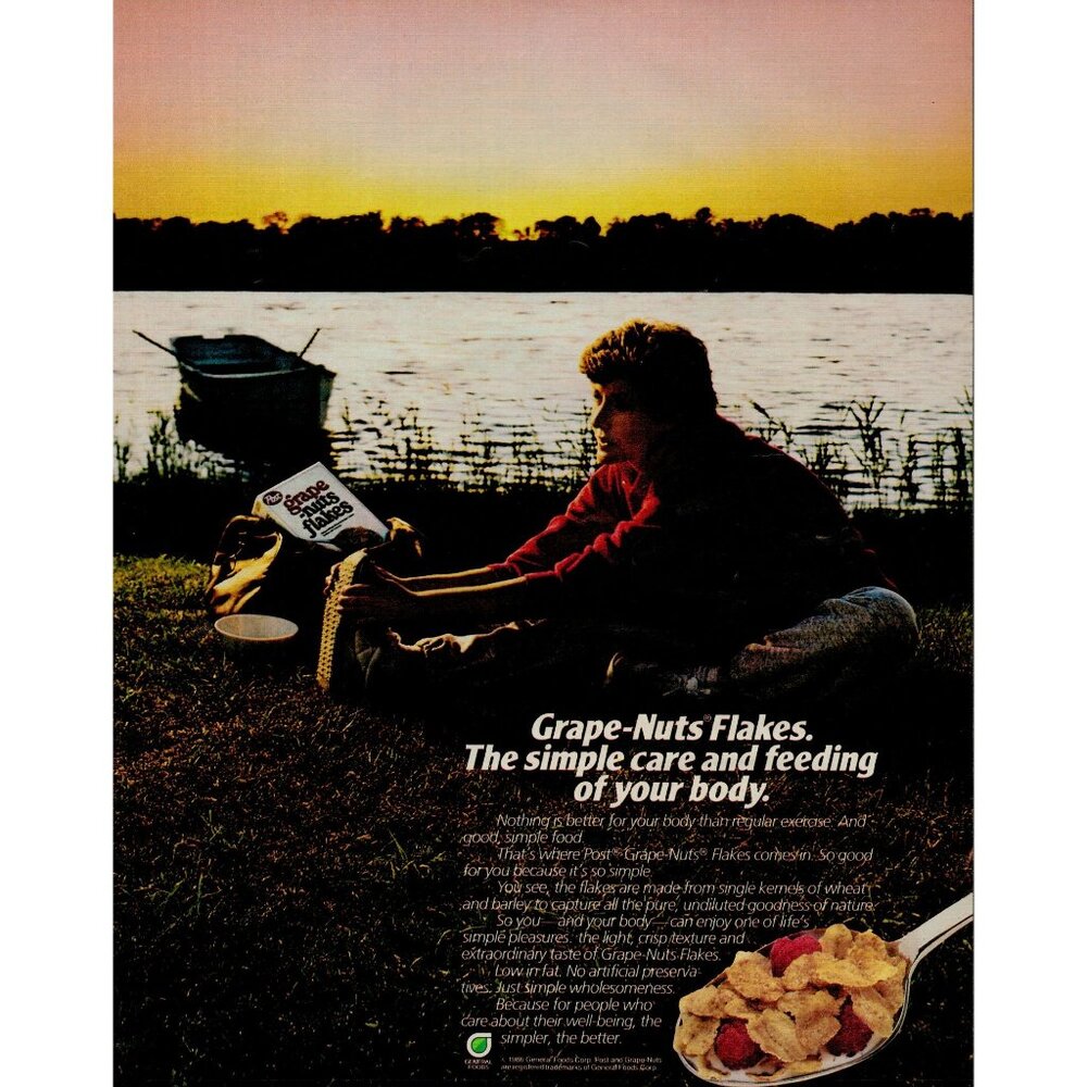 1987 Post Grape-Nuts Flakes Cereal Vintage Print Ad (L18)